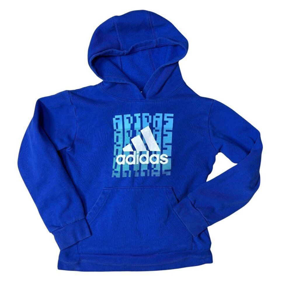 Adidas Boys Hooded Sweatshirt Blue Size Med